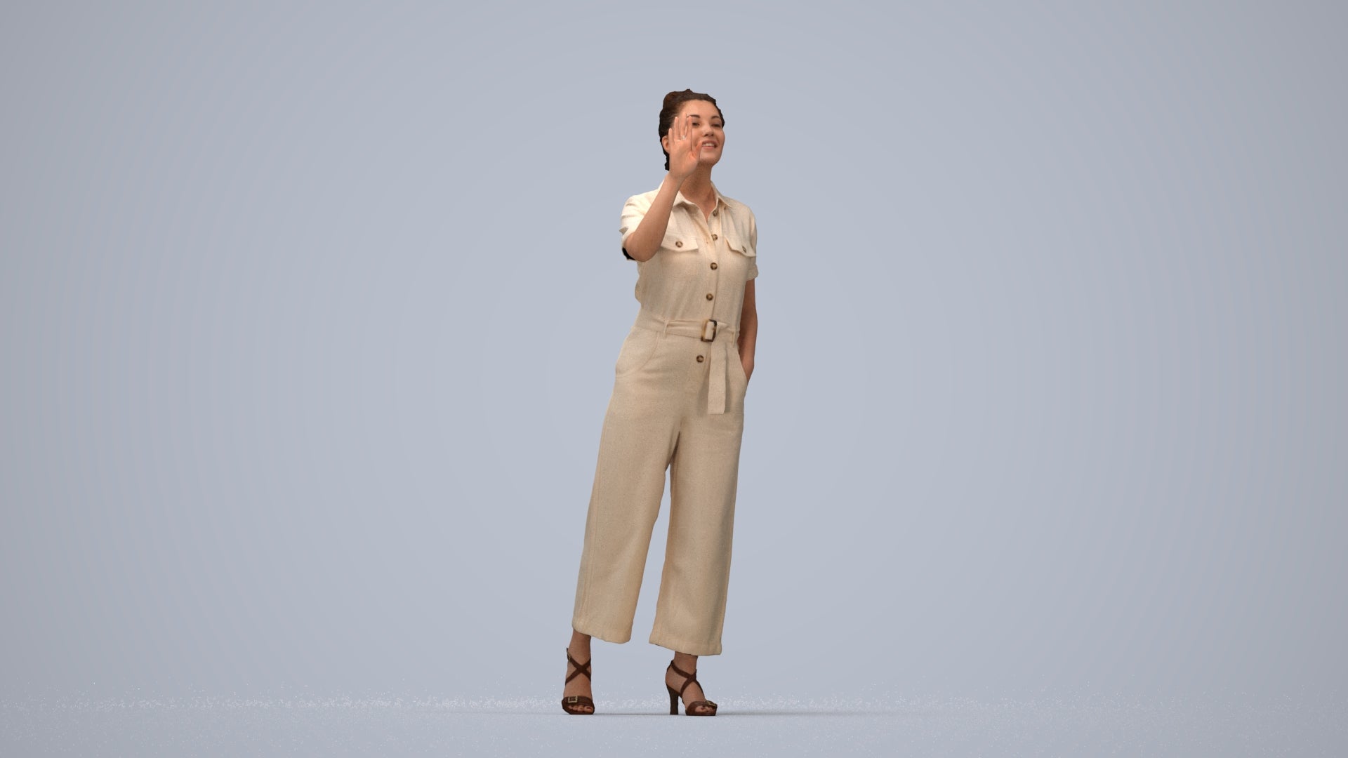 photogrammetry 3D woman business standing, realistic human model archviz FBX, top-down view render