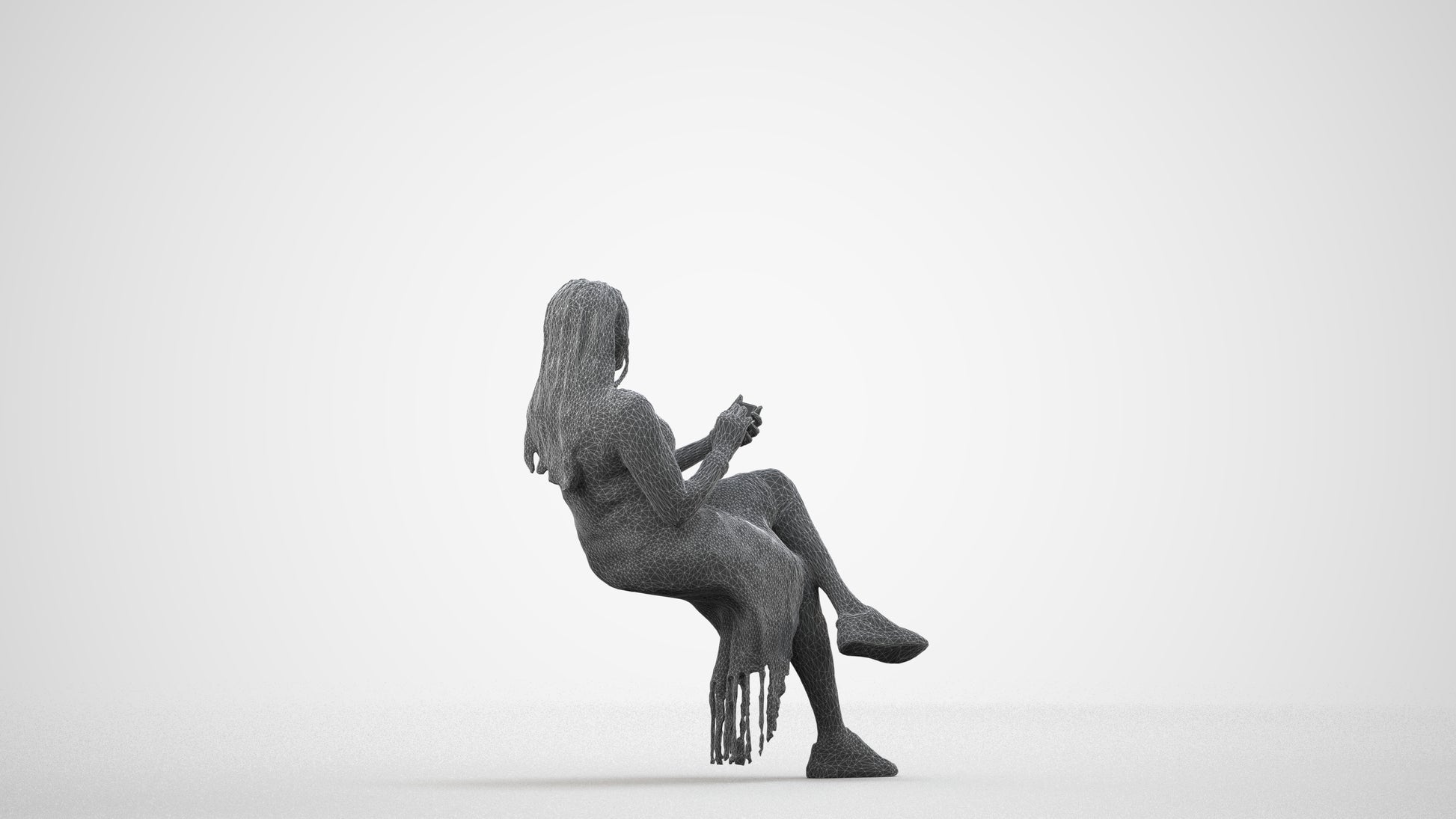 realistic 3D human woman casual sitting, archviz people FBX OBJ for Blender, wireframe side view
