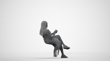realistic 3D human woman casual sitting, archviz people FBX OBJ for Blender, wireframe side view