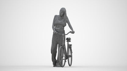 realistic 3D people woman casual cycling, render-ready for V-Ray and Corona, FBX OBJ, wireframe back view