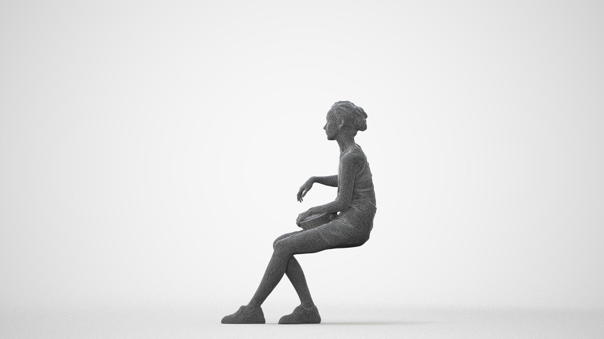 photogrammetry 3D woman casual sitting, realistic human model archviz FBX, square thumbnail