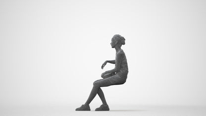 photogrammetry 3D woman casual sitting, realistic human model archviz FBX, square thumbnail