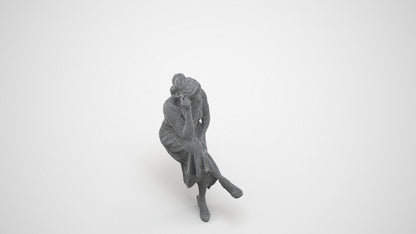 3D people model woman casual sitting, scanned human for 3ds Max rendering, wireframe three-quarter view
