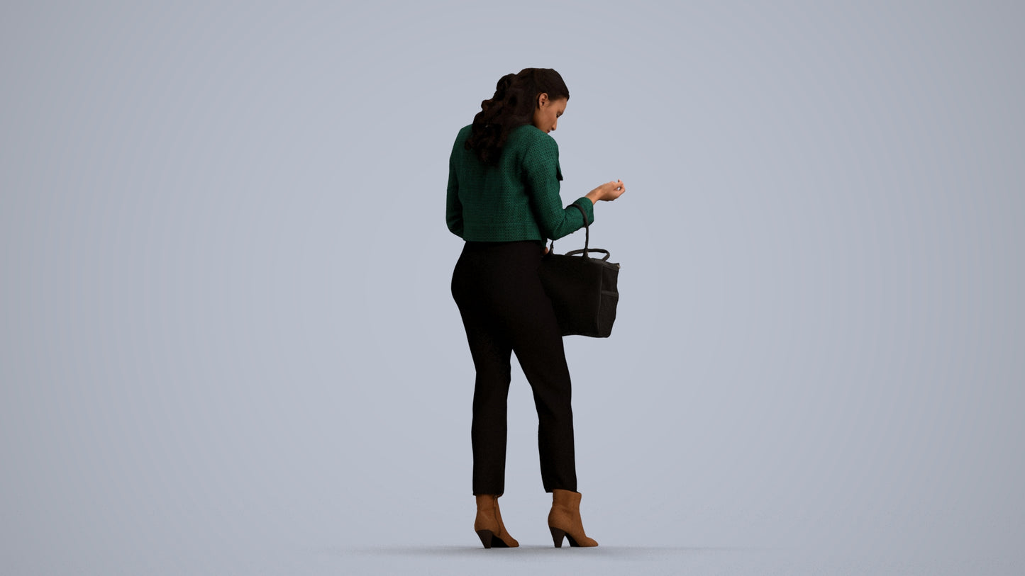 realistic 3D woman business standing, scanned archviz people for Blender and 3ds Max, front view render
