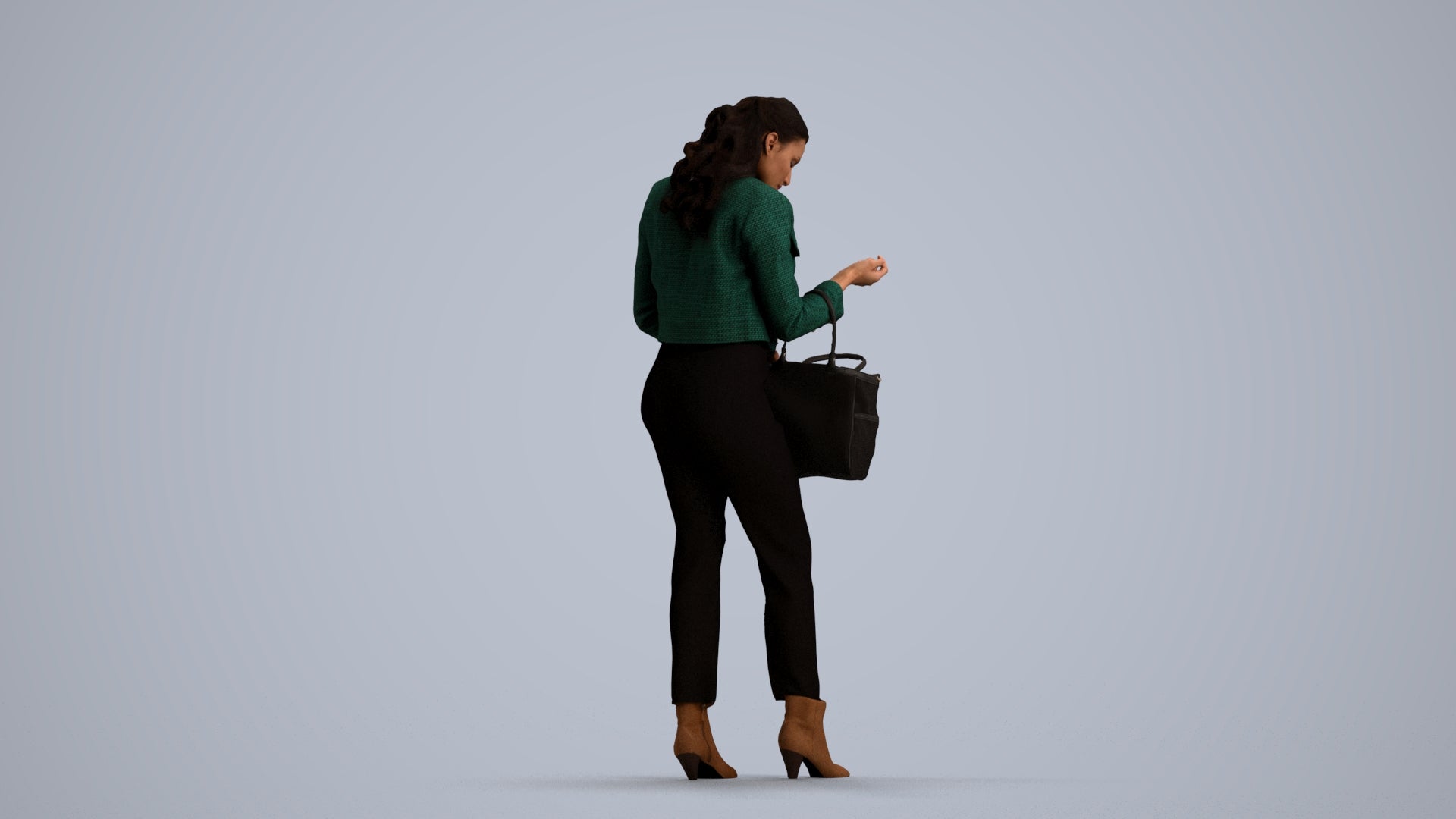 realistic 3D woman business standing, scanned archviz people for Blender and 3ds Max, front view render