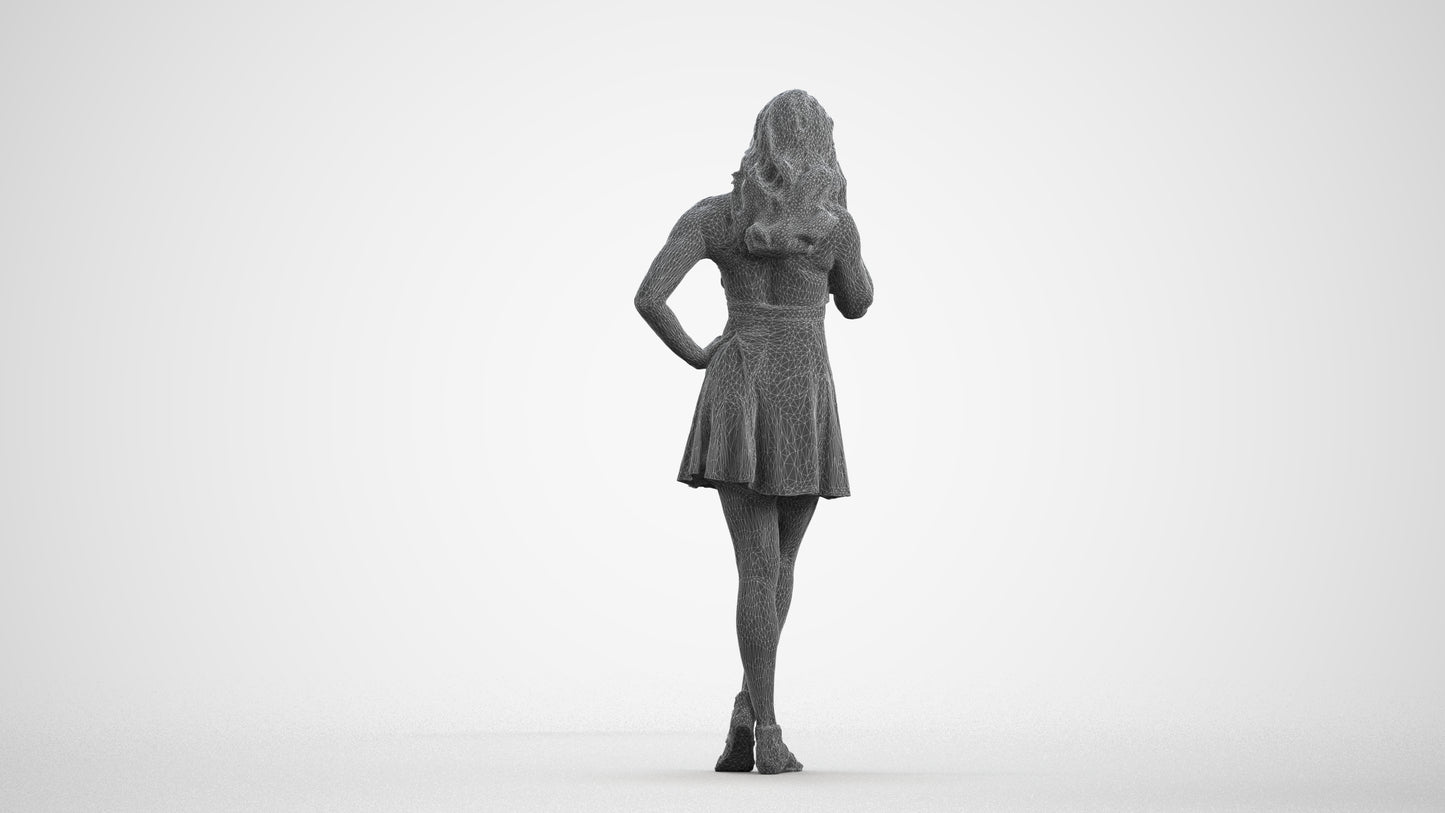 photogrammetry 3D woman standing, realistic human model archviz FBX, wireframe front view