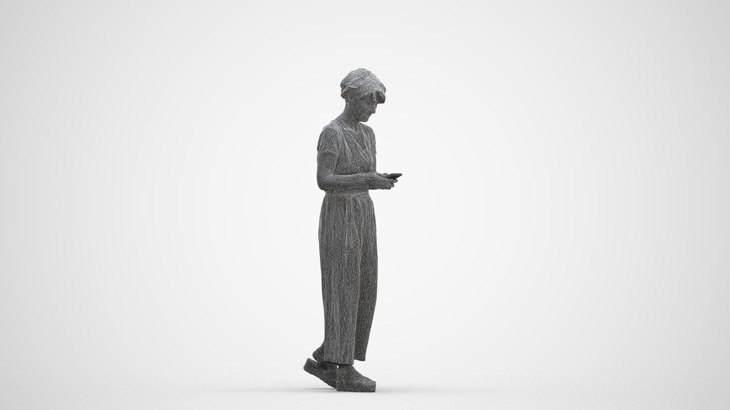 scanned 3D senior woman casual walking, photogrammetry people for Enscape and V-Ray, three-quarter front view render