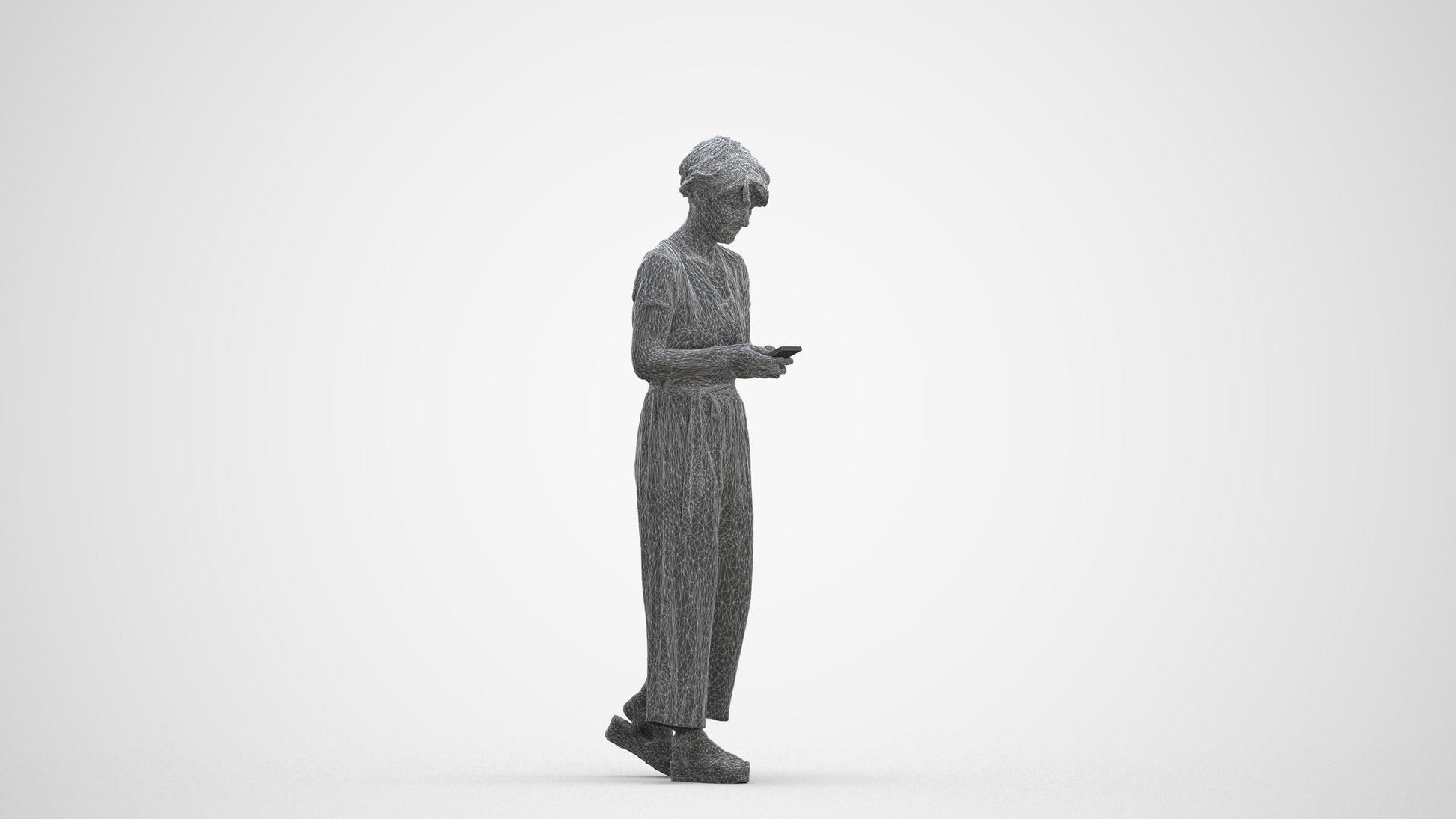 scanned 3D senior woman casual walking, photogrammetry people for Enscape and V-Ray, three-quarter front view render