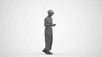 scanned 3D senior woman casual walking, photogrammetry people for Enscape and V-Ray, three-quarter front view render