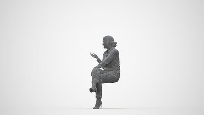 3D people model woman casual sitting, scanned human for 3ds Max rendering, wireframe back view