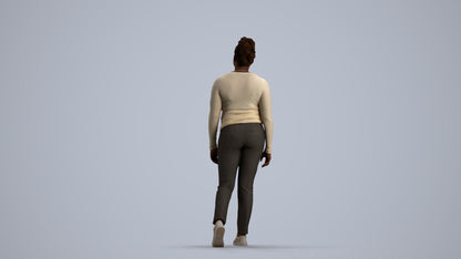 3D scanned woman walking casual, photorealistic archviz people for Enscape and SketchUp, front view render