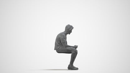 realistic 3D human man casual sitting, archviz people FBX OBJ for Blender, wireframe side view