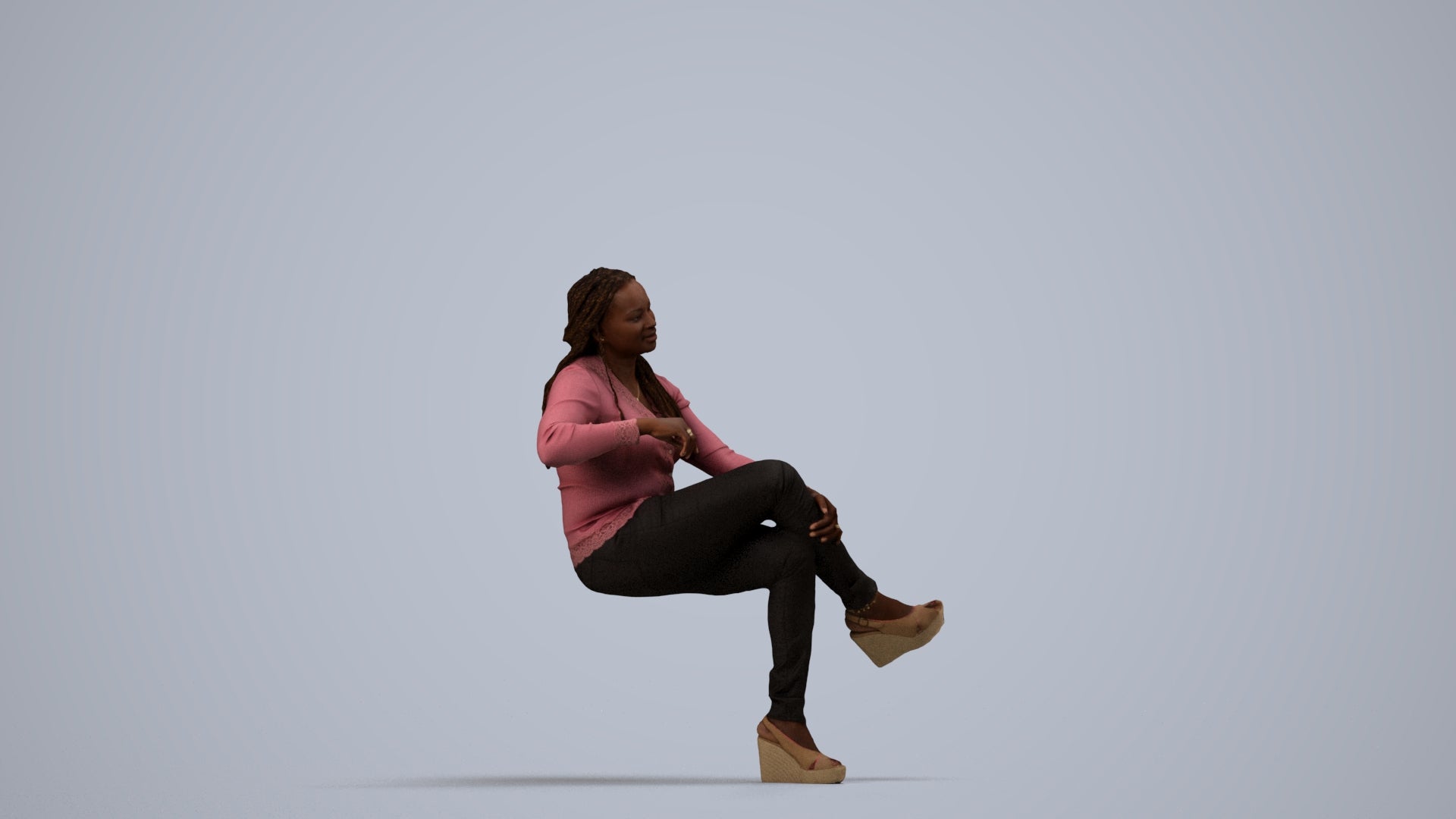 3D people model woman casual sitting, scanned human for 3ds Max rendering, side view render