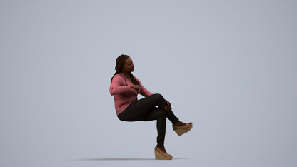 3D people model woman casual sitting, scanned human for 3ds Max rendering, side view render