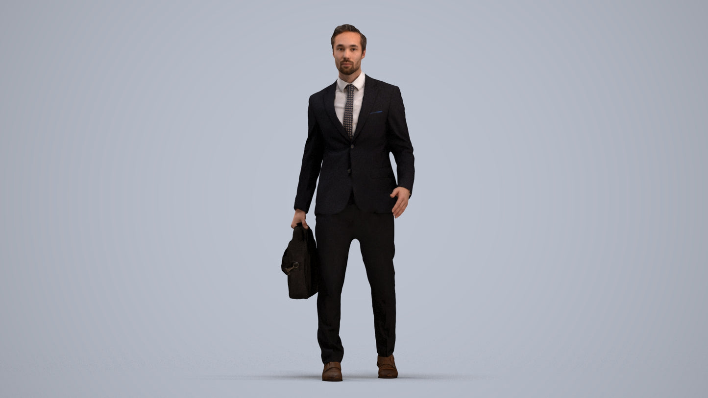 scanned 3D man formal business, photogrammetry people for Enscape and V-Ray, standing pose render