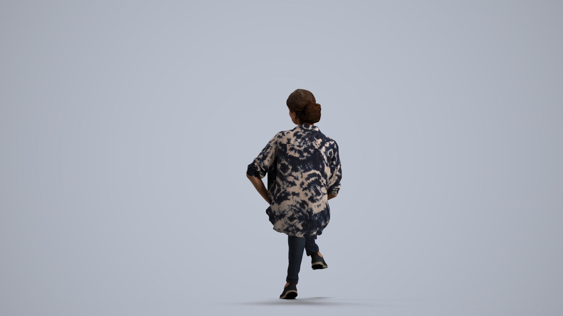 3D scanned woman sitting casual, photorealistic archviz people for Enscape and SketchUp, front view render