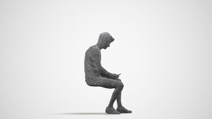 realistic 3D man casual sitting, scanned archviz people for Blender and 3ds Max, wireframe side view