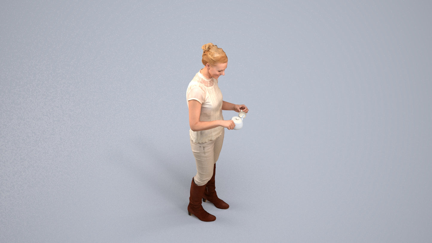realistic 3D woman casual standing, scanned archviz people for Blender and 3ds Max, back view render