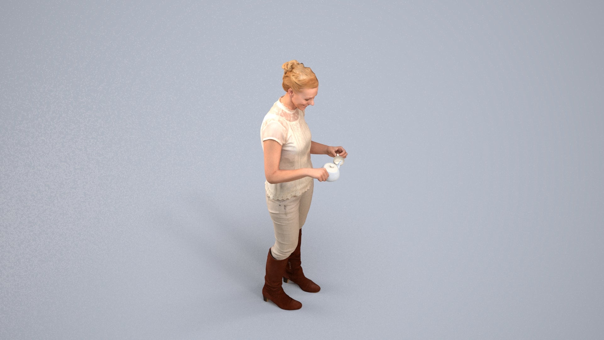 realistic 3D woman casual standing, scanned archviz people for Blender and 3ds Max, back view render