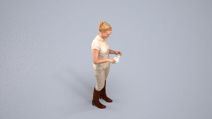 realistic 3D woman casual standing, scanned archviz people for Blender and 3ds Max, back view render