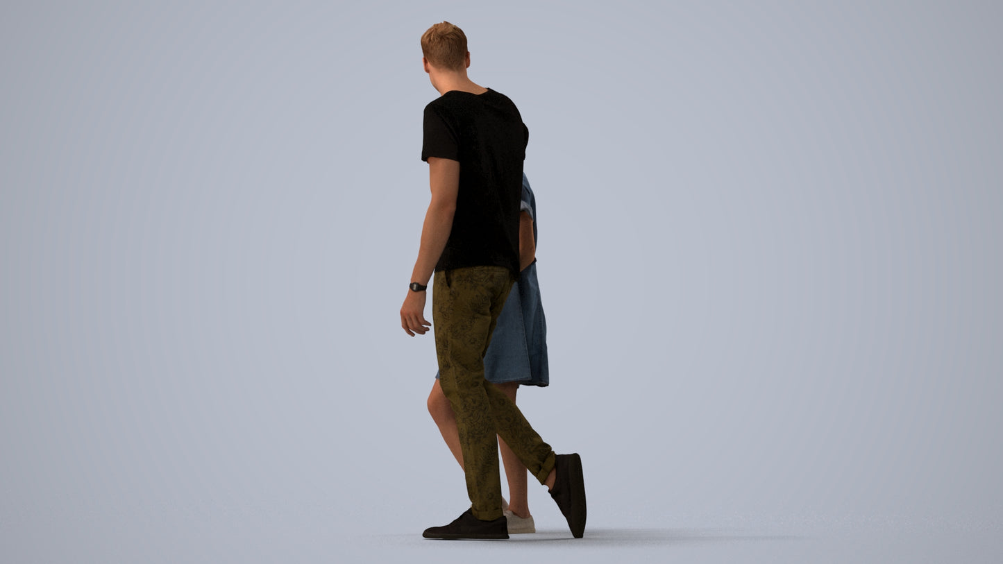 3D people model woman casual couple, scanned human for 3ds Max rendering, three-quarter view render