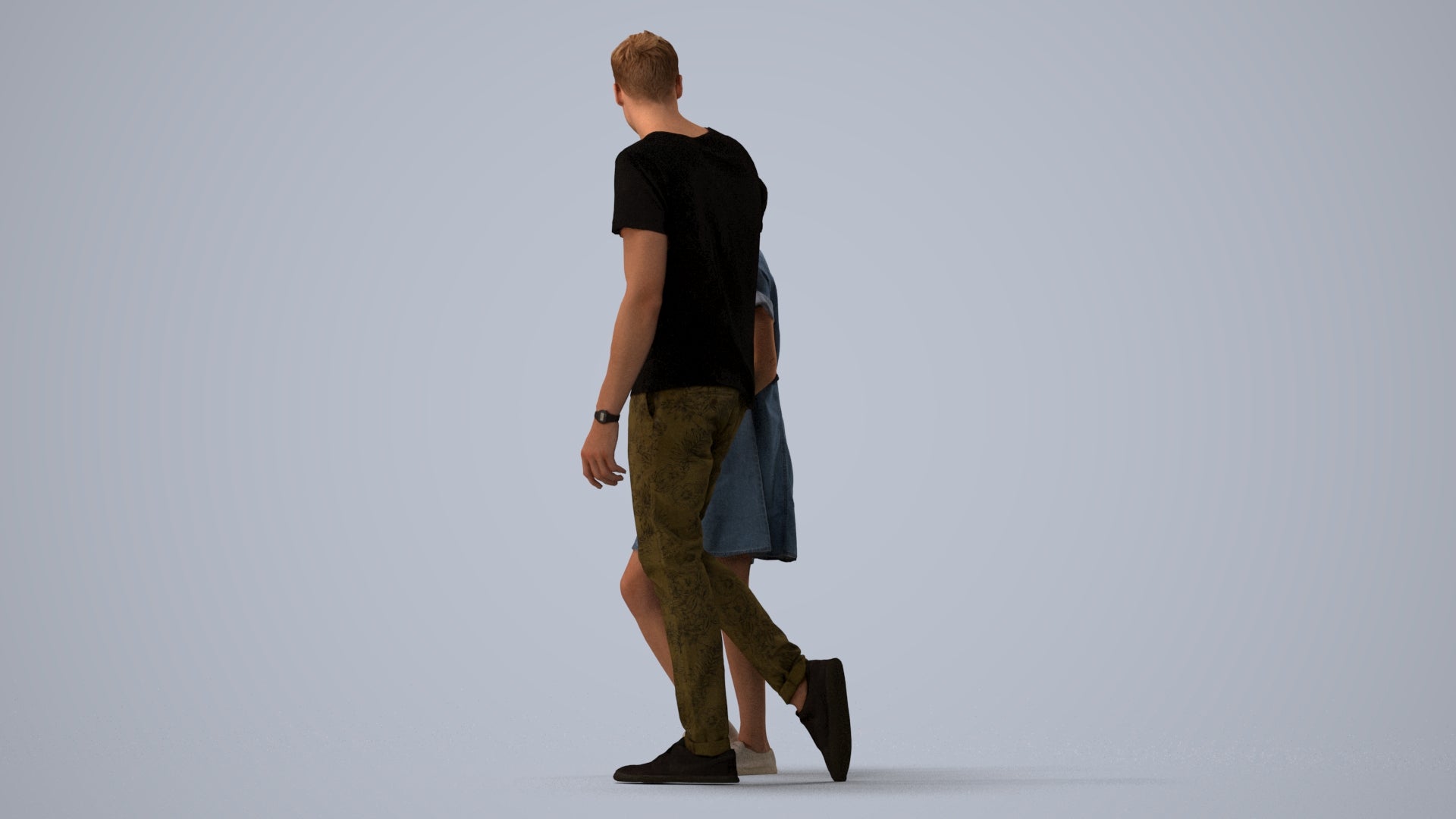 3D people model woman casual couple, scanned human for 3ds Max rendering, three-quarter view render