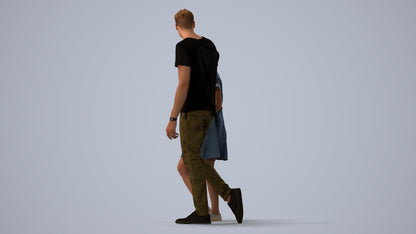 3D people model woman casual couple, scanned human for 3ds Max rendering, three-quarter view render