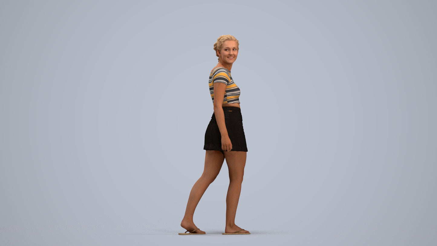 3D people model woman casual walking, scanned human for 3ds Max rendering, standing pose render