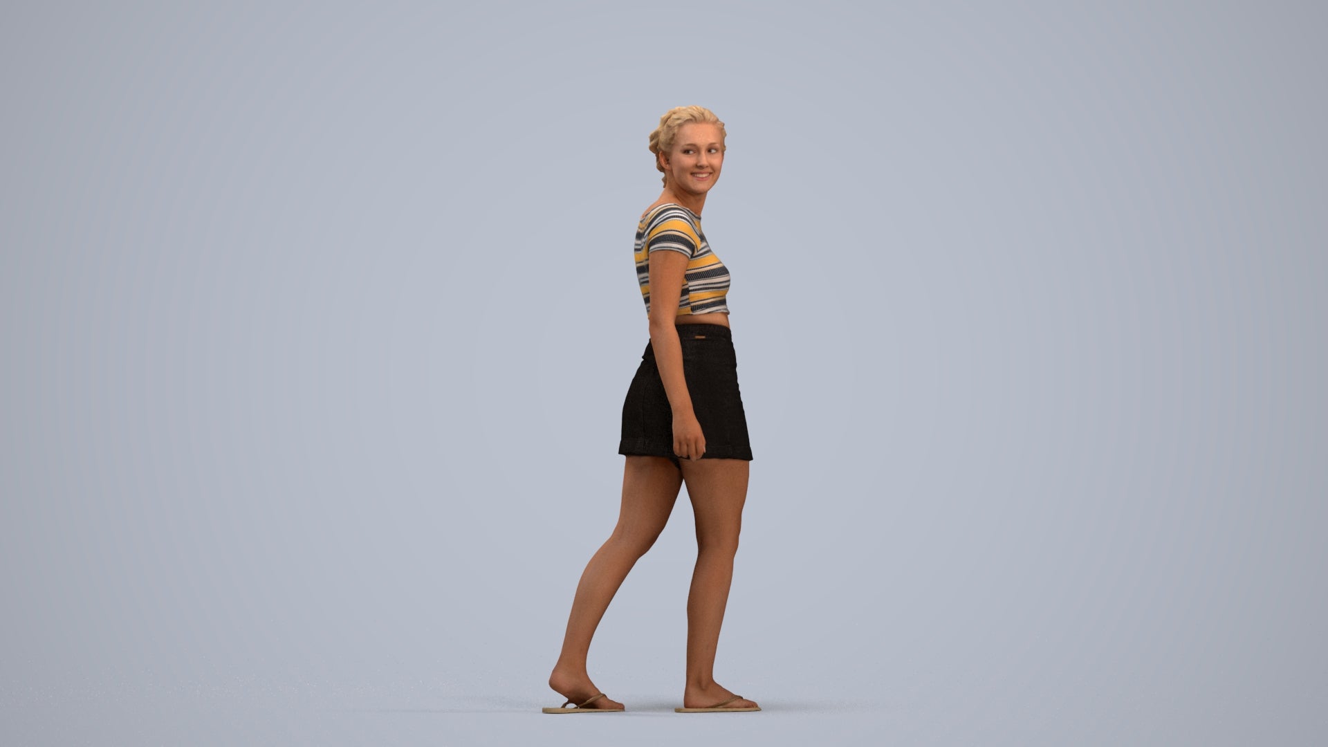 3D people model woman casual walking, scanned human for 3ds Max rendering, standing pose render