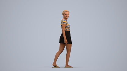 3D people model woman casual walking, scanned human for 3ds Max rendering, standing pose render