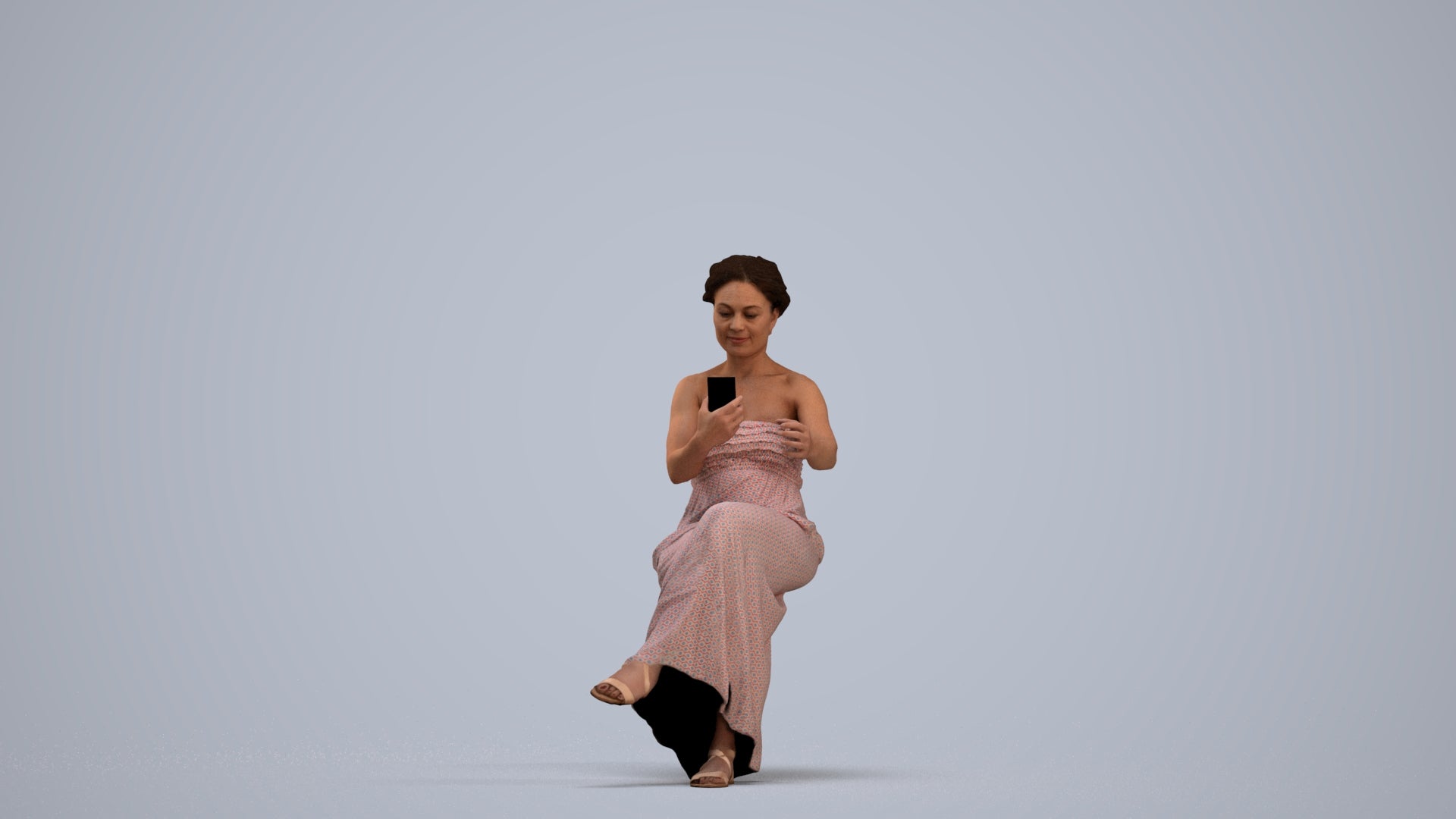 realistic 3D human woman casual sitting, archviz people FBX OBJ for Blender, standing pose render