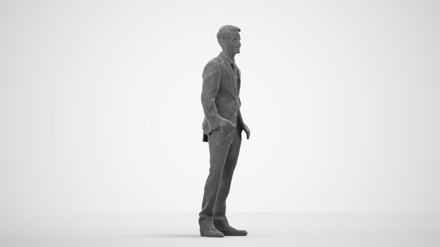 realistic 3D man business, scanned archviz people for Blender and 3ds Max, wireframe side view