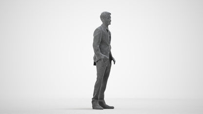 realistic 3D man business, scanned archviz people for Blender and 3ds Max, wireframe side view