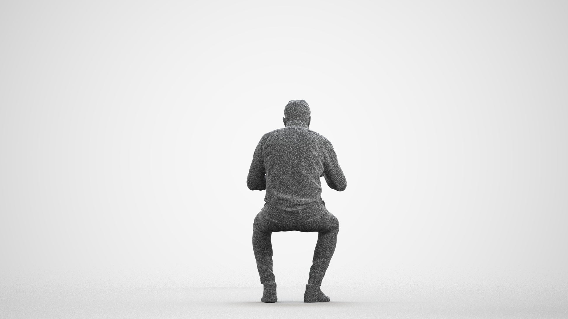 3D people model man casual business, scanned human for 3ds Max rendering, wireframe front view