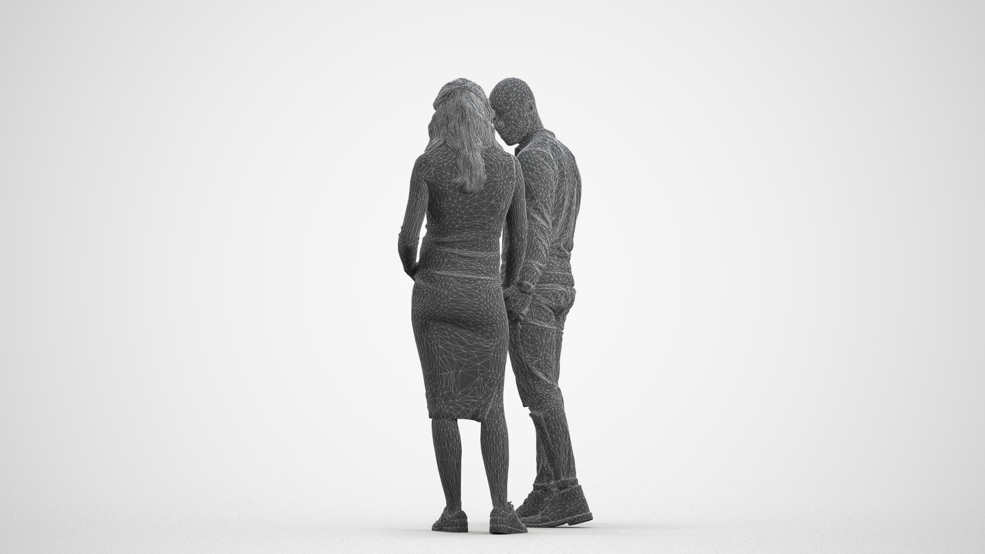3D human model woman casual kids, photogrammetry scanned person for archviz, wireframe front view