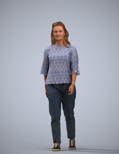 3D scanned woman walking casual, photorealistic archviz people for Enscape and SketchUp