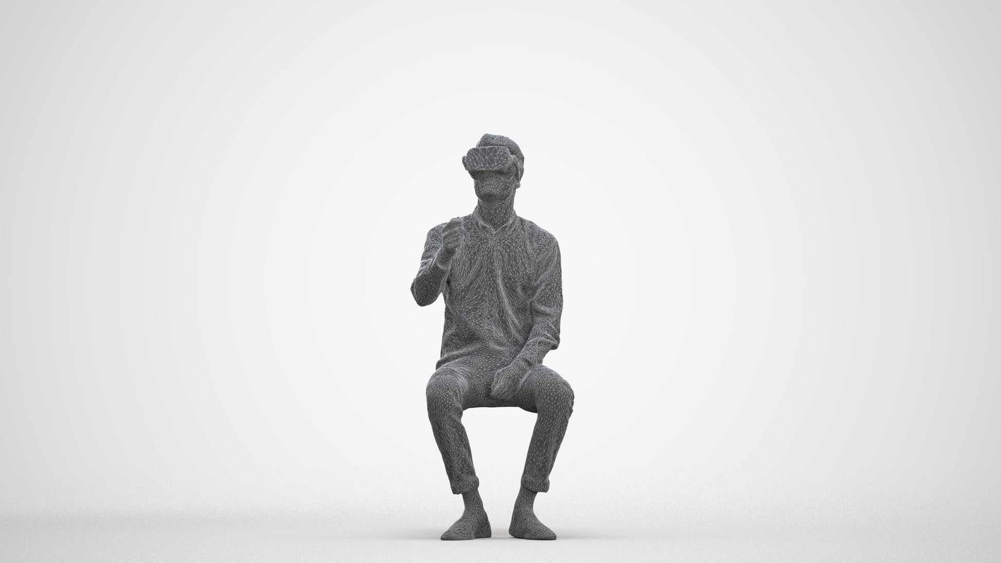 scanned 3D man casual sitting, photogrammetry people for Enscape and V-Ray, three-quarter front view render