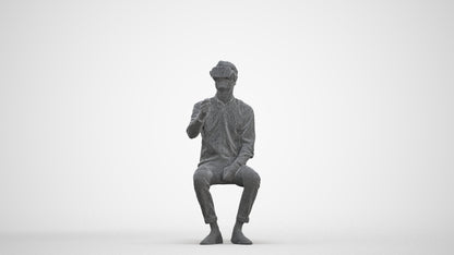 scanned 3D man casual sitting, photogrammetry people for Enscape and V-Ray, three-quarter front view render