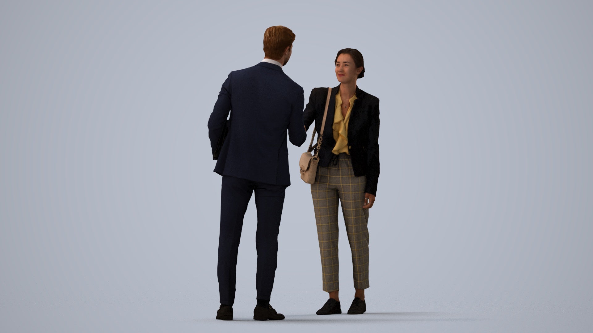 scanned 3D woman business, photogrammetry people for Enscape and V-Ray, three-quarter view render