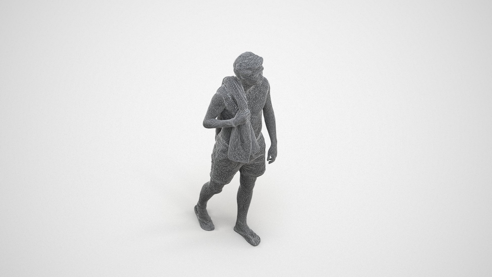 realistic 3D people man sport, render-ready for V-Ray and Corona, FBX OBJ, wireframe three-quarter view