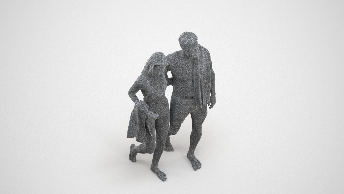 3D people model woman pool, scanned human for 3ds Max rendering, wireframe three-quarter view