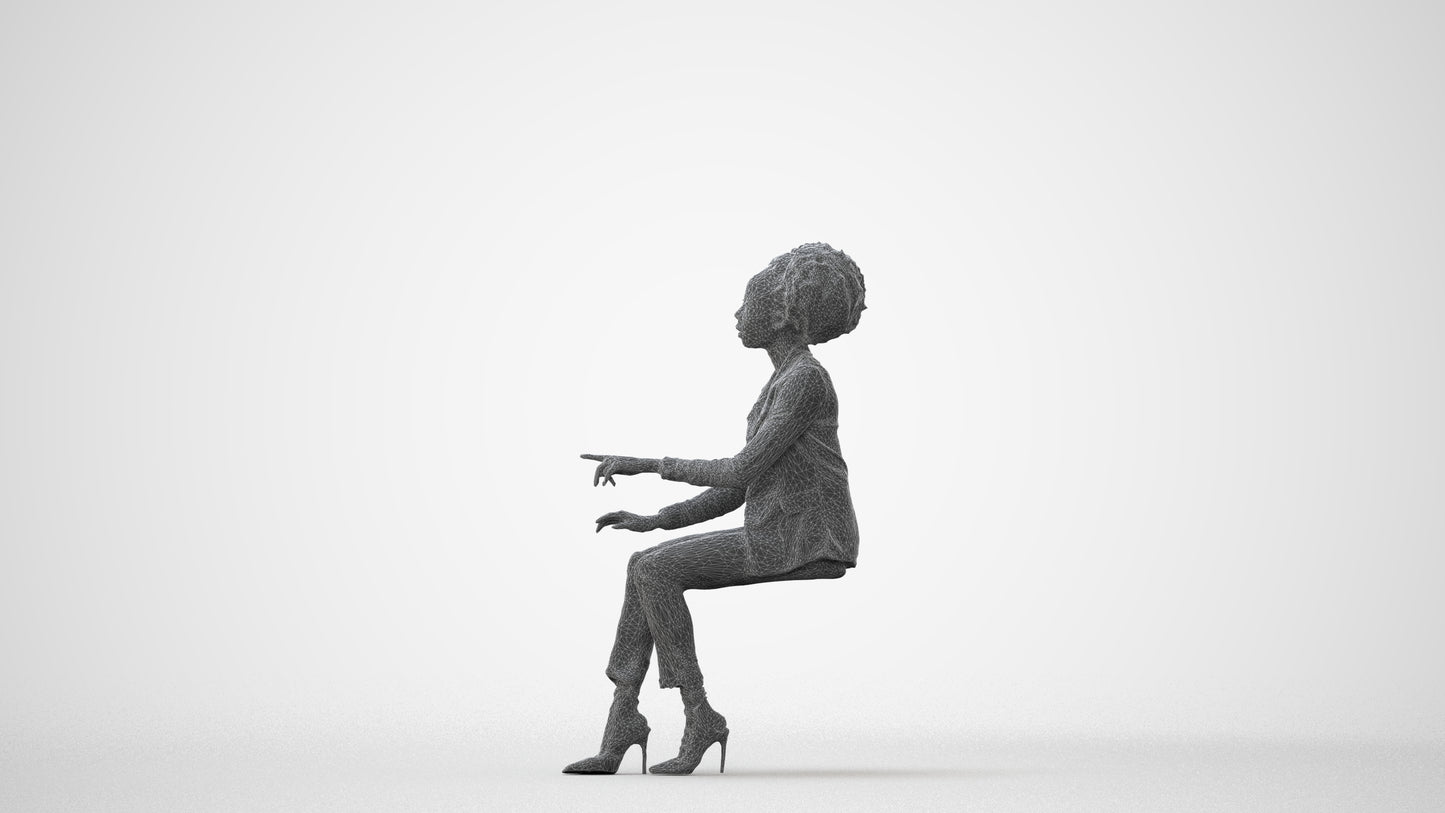 realistic 3D people woman business sitting, render-ready for V-Ray and Corona, FBX OBJ, square thumbnail
