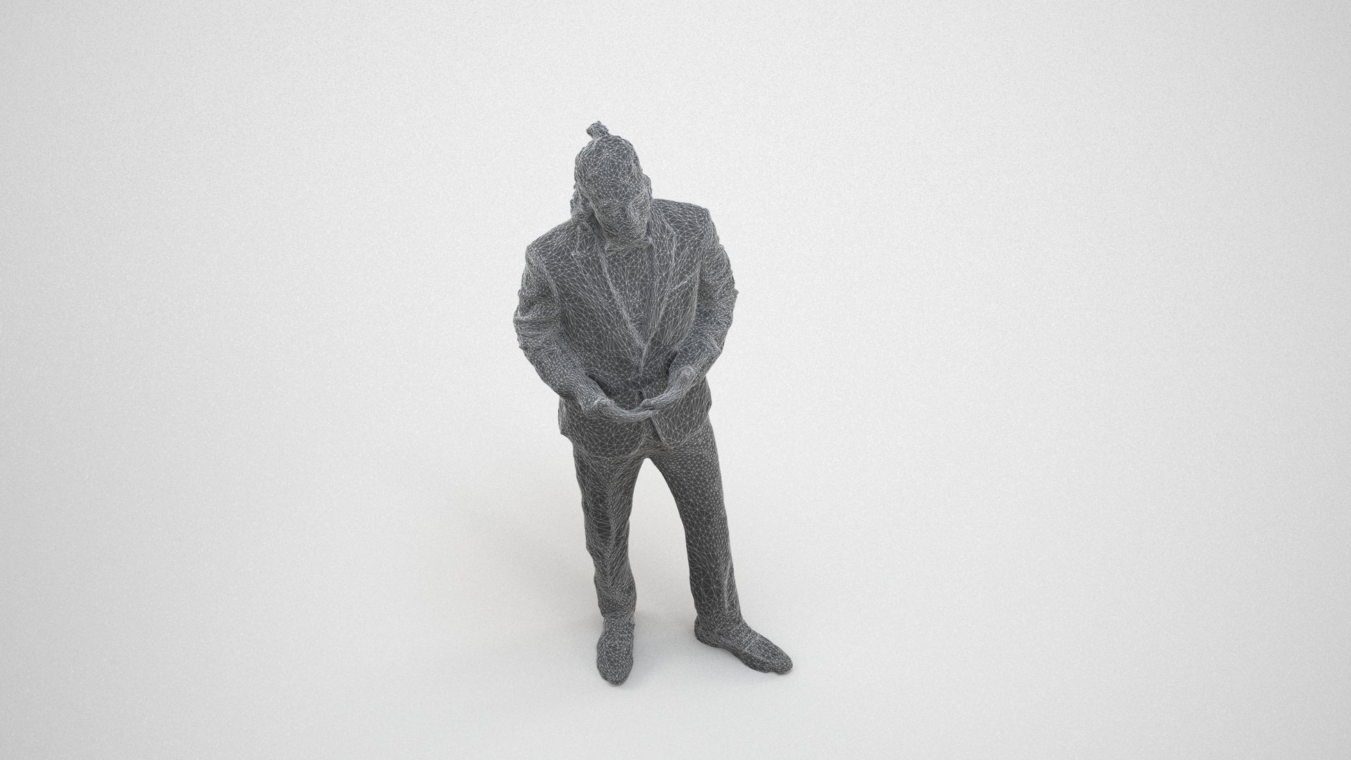 photogrammetry 3D man formal formalaffairs, realistic human model archviz FBX, wireframe three-quarter view