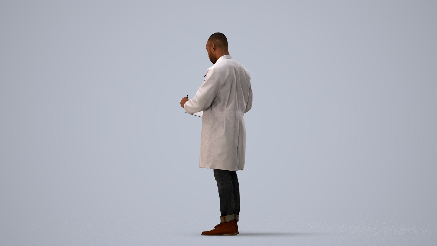 photogrammetry 3D man medical, realistic human model archviz FBX, three-quarter view render