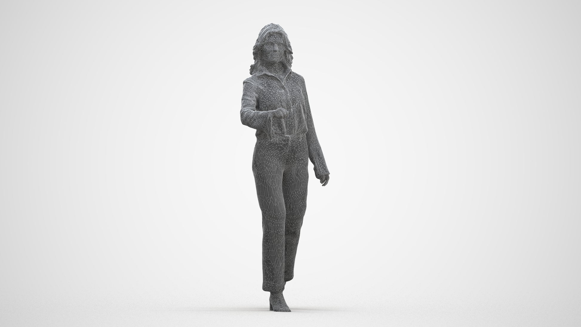 3D scanned woman door business, photorealistic archviz people for Enscape and SketchUp, three-quarter front view render