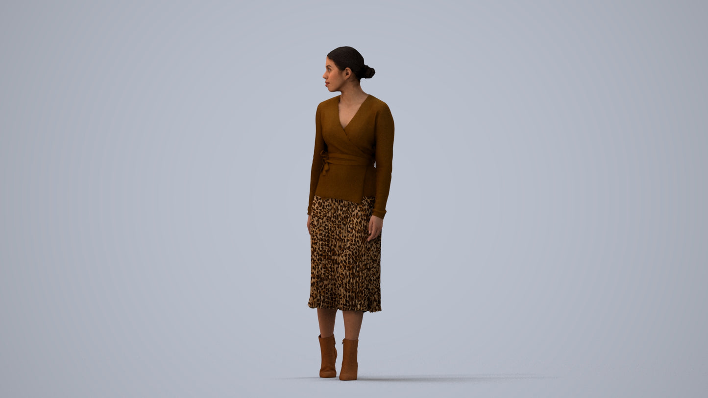 realistic 3D human woman casual walking, archviz people FBX OBJ for Blender, three-quarter view render