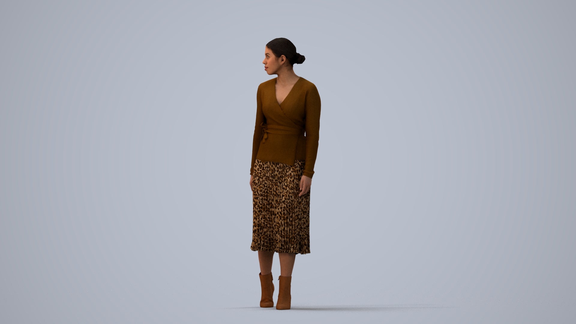 realistic 3D human woman casual walking, archviz people FBX OBJ for Blender, three-quarter view render