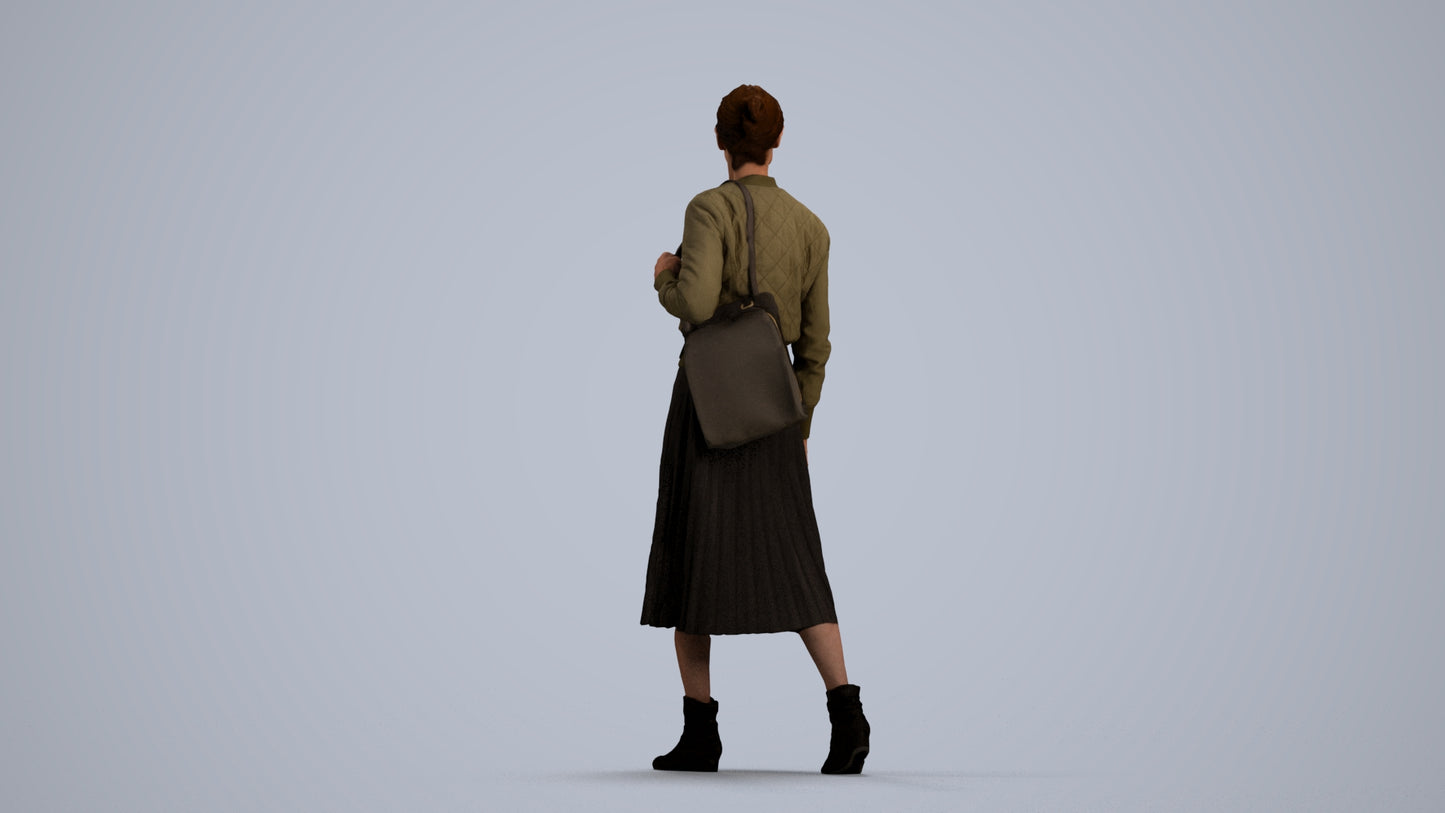 3D scanned senior woman walking casual, photorealistic archviz people for Enscape and SketchUp, front view render