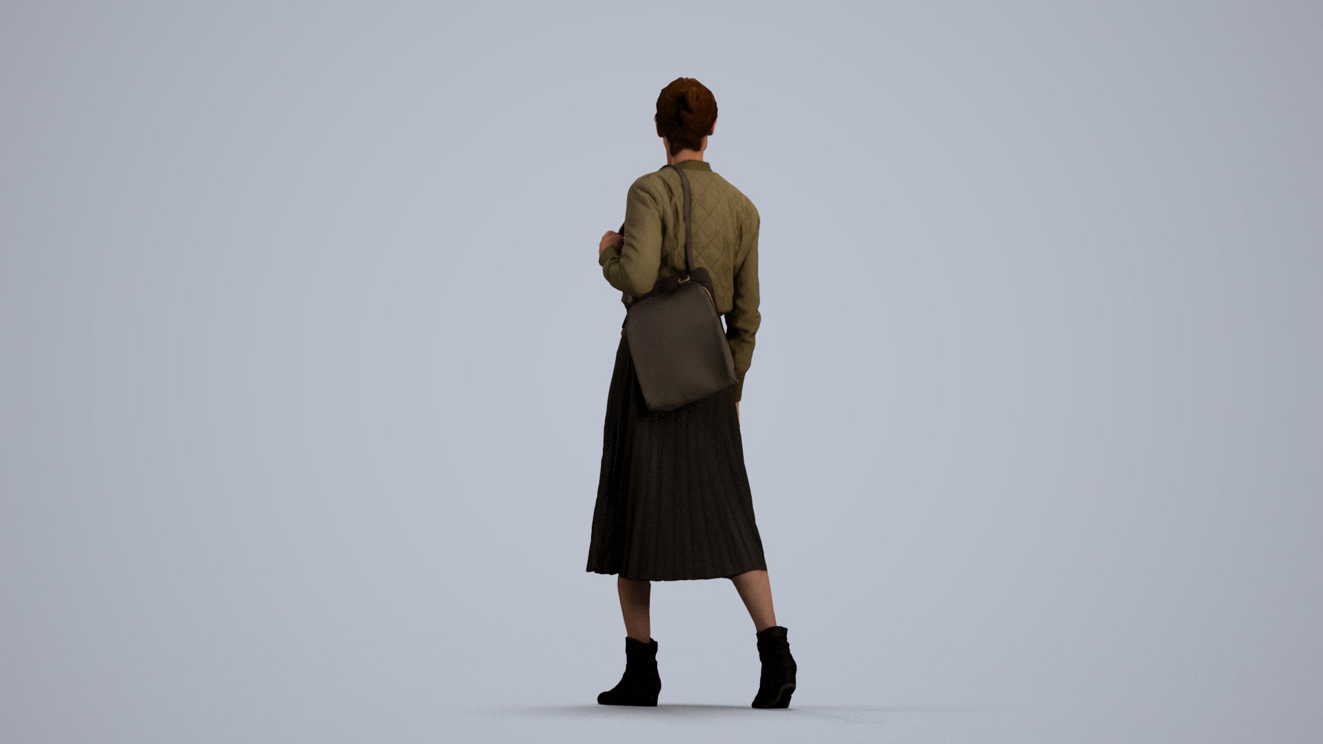 3D scanned senior woman walking casual, photorealistic archviz people for Enscape and SketchUp, front view render