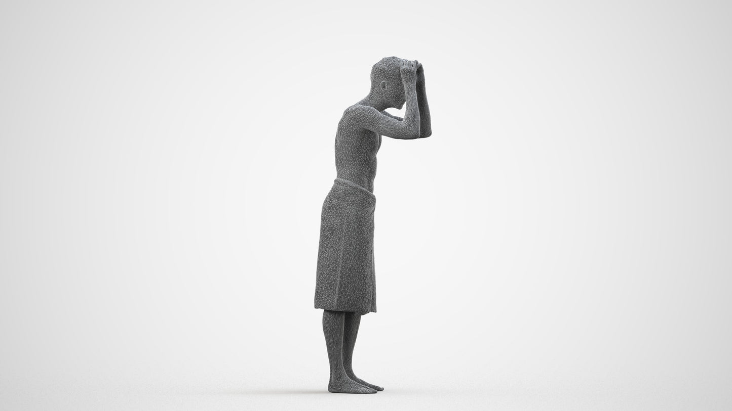 realistic 3D people man bathroom, render-ready for V-Ray and Corona, FBX OBJ, wireframe side view